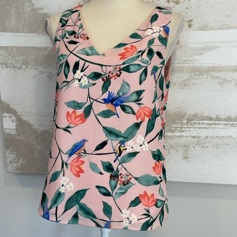 Finn & Grace pink Floral & Bird blouse size small (nwt)